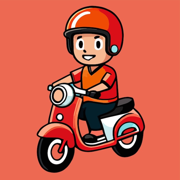 Vector a man is riding a motorcycle flat cartoon design premium and simple vector art