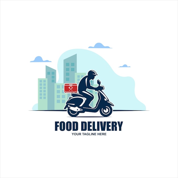 A man is riding a scooter delivery logo vector