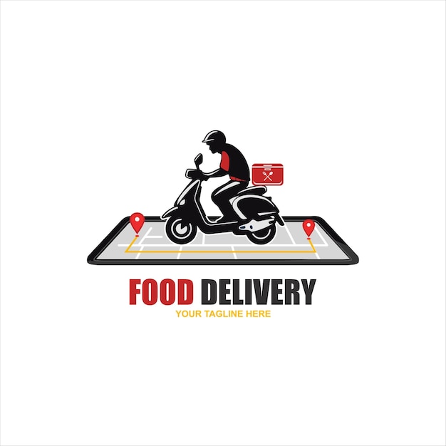 A man is riding a scooter delivery logo vector