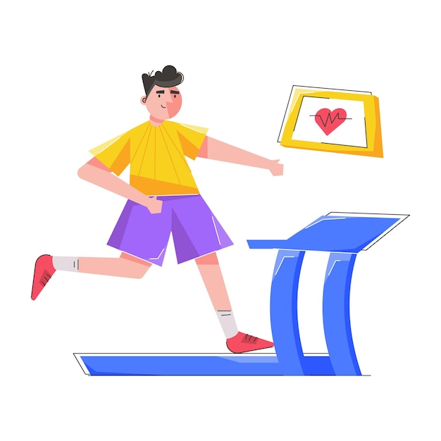 A man is running on a treadmill with a heart on it.