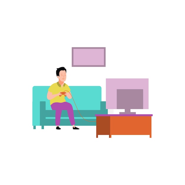 A man is sitting on a couch and watching tv.