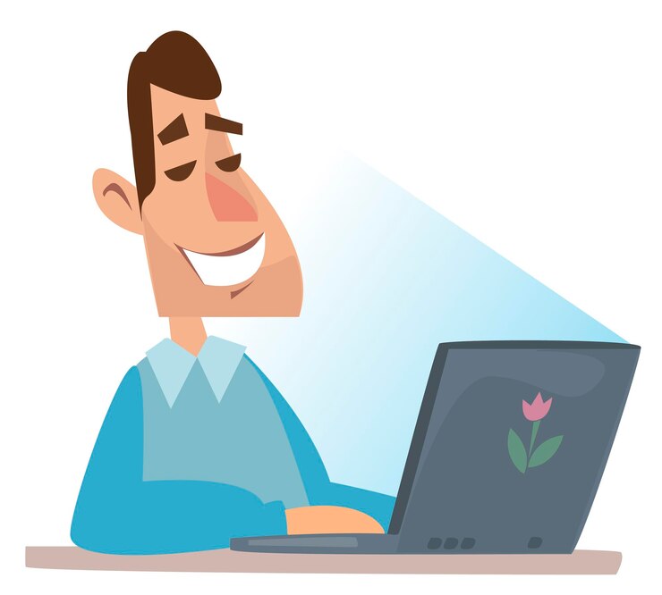 Vector a man is sitting at a laptop the image of the heart on the fish hook man and computer
