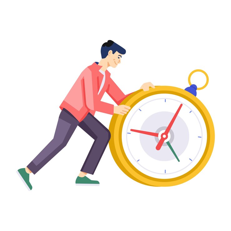 Vector a man is walking past a clock that says quot time quot