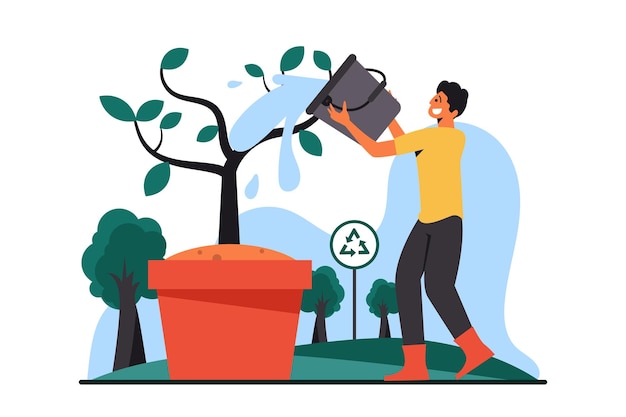 Man is watering plants