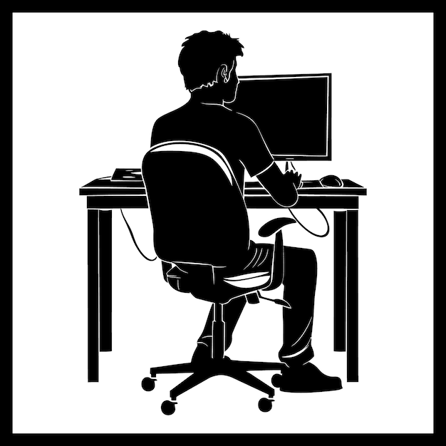 a man is working at a computer and has a picture of a man working on a computer