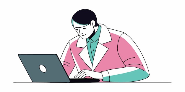 男性がパソコンでラップトップで働いています