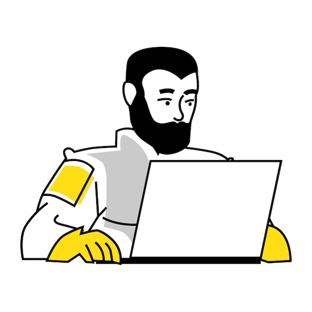 man is working on laptop, work from home illustration