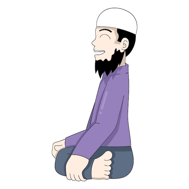 이슬람 남자가 앉아서 친절하게 웃고 있다