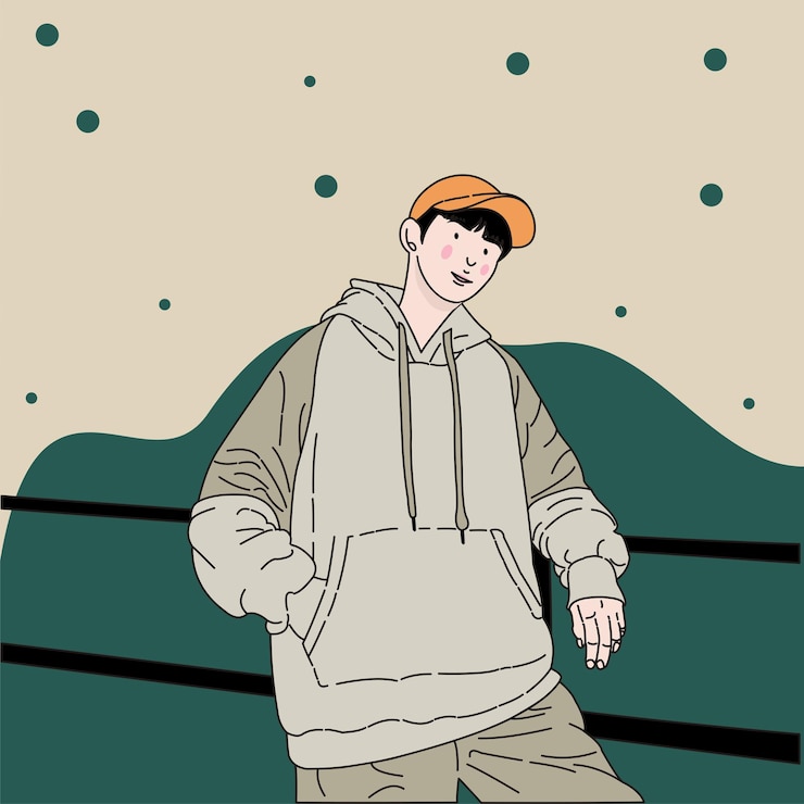 Vector ジャケットと帽子をかぶった男性がその上に文字が書かれたベンチに立っています