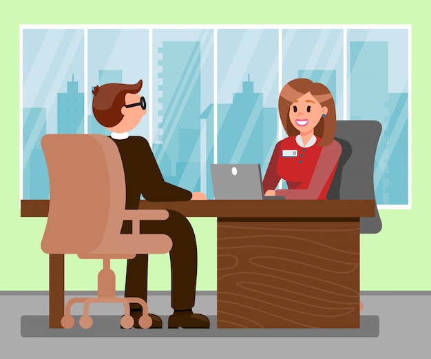 Uomo a job interview color vector illustration