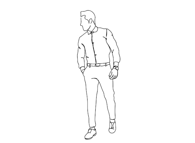 Man, jonge jongen single-line art tekening zet lijn vectorillustratie voort