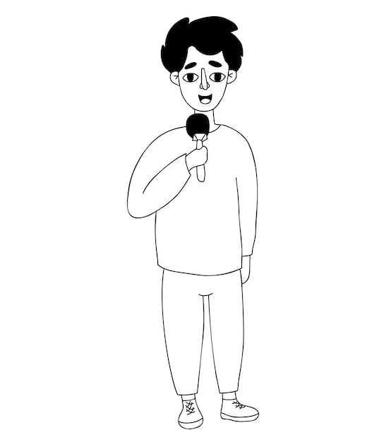 Man journalist leading with microphone in linear doodle