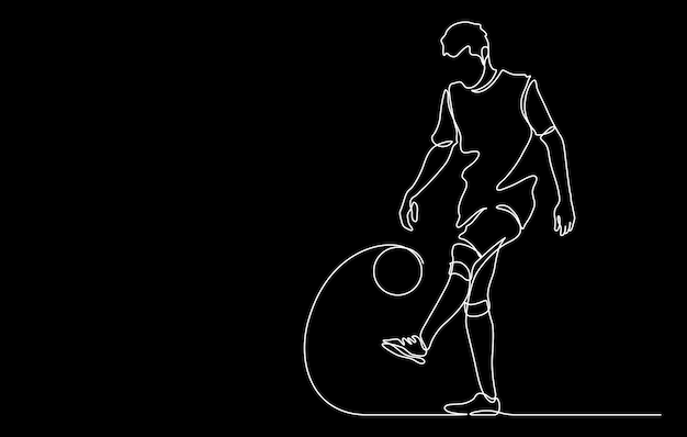 Vettore uomo che manipola un calcio giocando a calcio linea arte illustrazione vettoriale