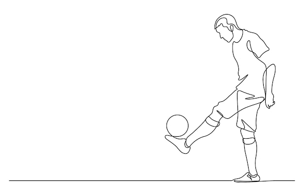 Uomo che manipola un calcio giocando a calcio linea arte illustrazione vettoriale