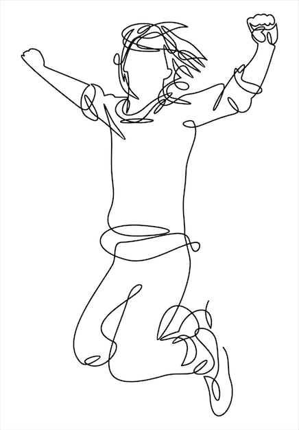 Man jumping in the air continuous line vector illustration