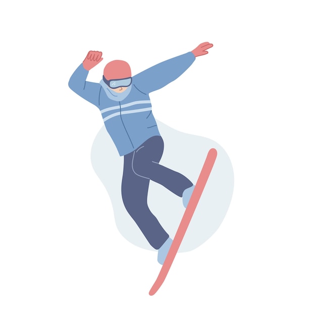 Uomo che salta sullo snowboard uomo di snowboard attività invernali snowboarder isolato sport invernali