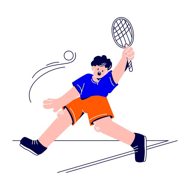 Vector man jumps with a tennis racket