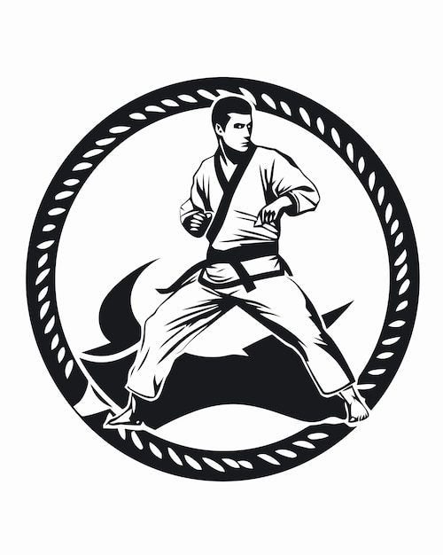 A man in a karate suit with a circle of rope.