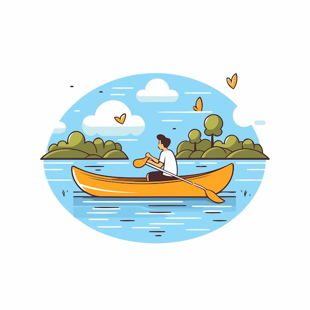 Man in a kayak on the lake Flat vector illustration