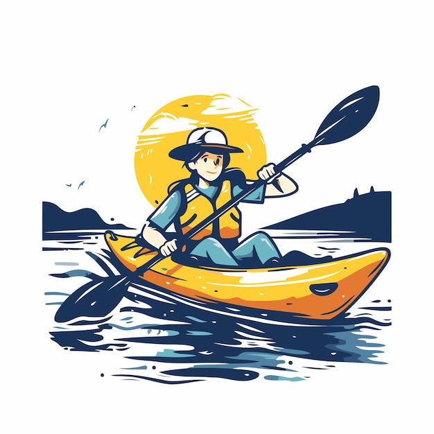 Man in a kayak on the river Vector illustration of a man in a kayak