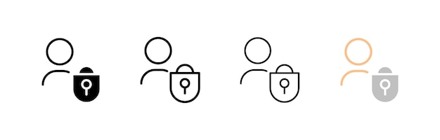 Man and key lock icons Different styles human silhouette and key lock Vector icons