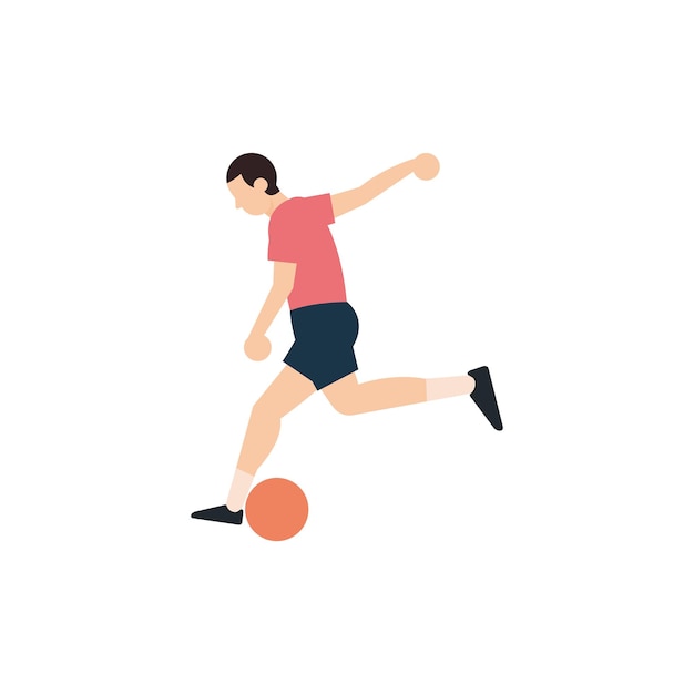 赤いシャツを着てサッカーボールをる男