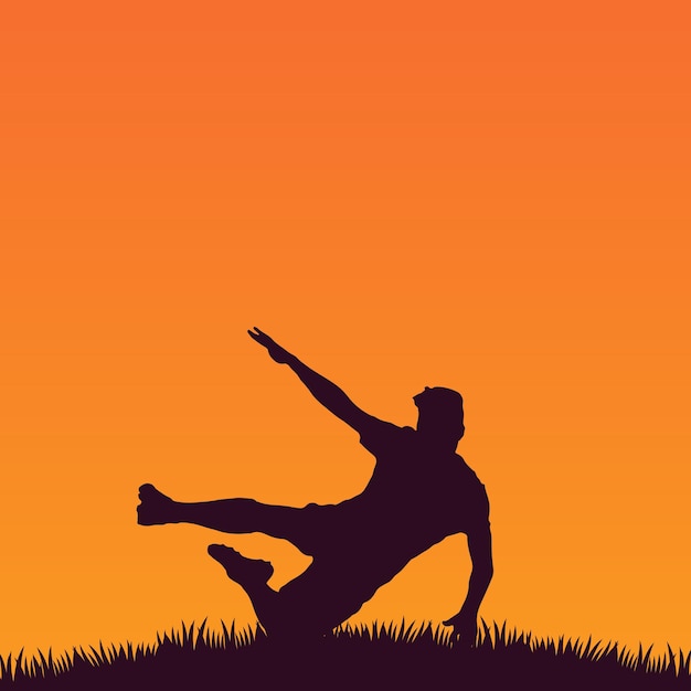 Vector a man kneeling in the grass with an orange sunset in the background