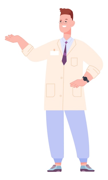 Man in lab coat showing things Scientist presents