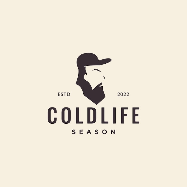Man lange baard koud seizoen hipster logo
