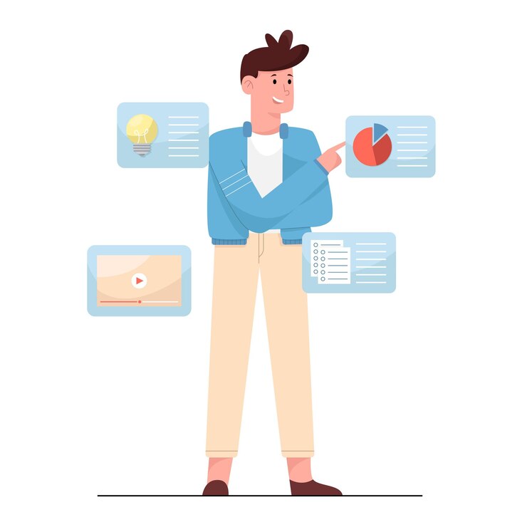 Vector man learning online for start business