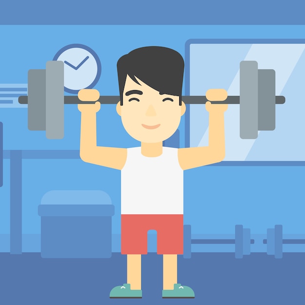 Man lifting barbell vector illustration.