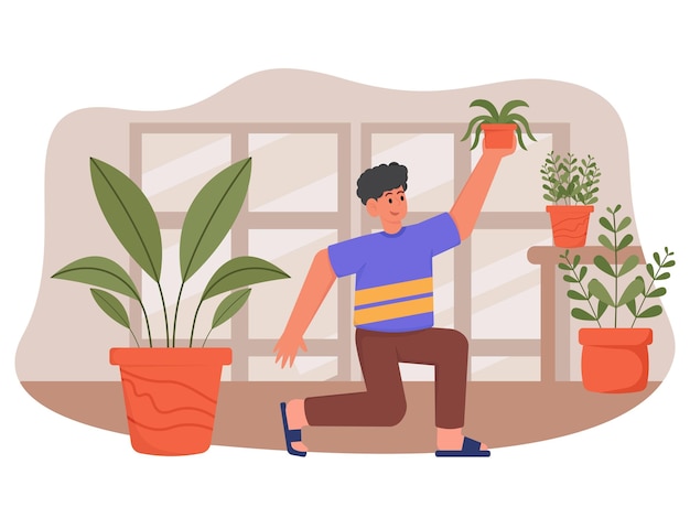 Man Lifting Plants Illustration