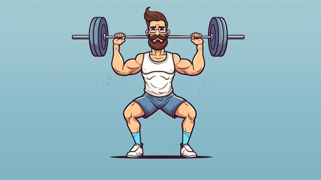 Vector a man lifting weights with a beard