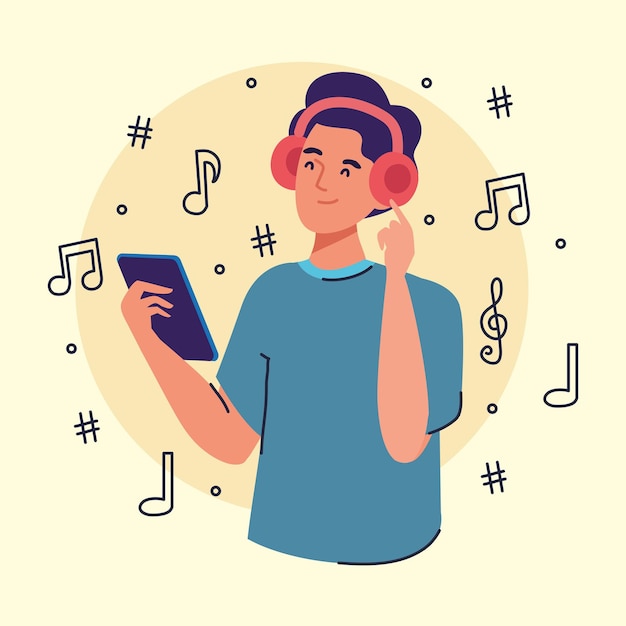 Man listening music in smartphone