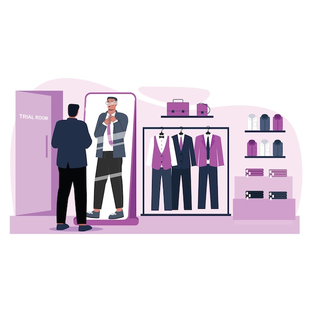 a man looking at a display of clothes in a store