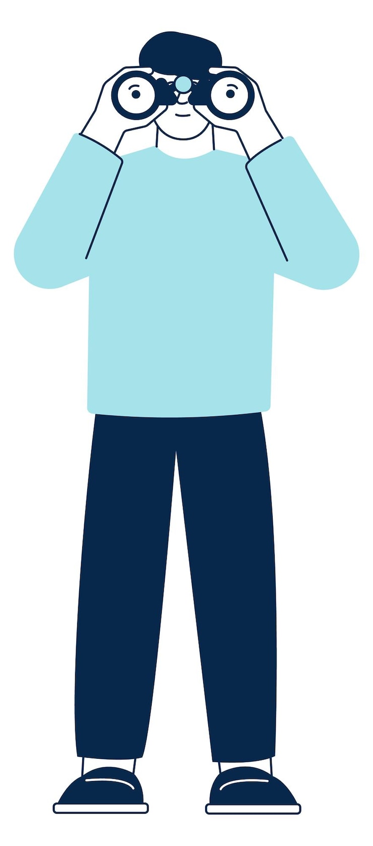 Vector man looking forward in binoculars future vision icon