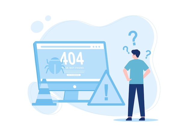 A man looking for solutions to computer errors concept flat illustration