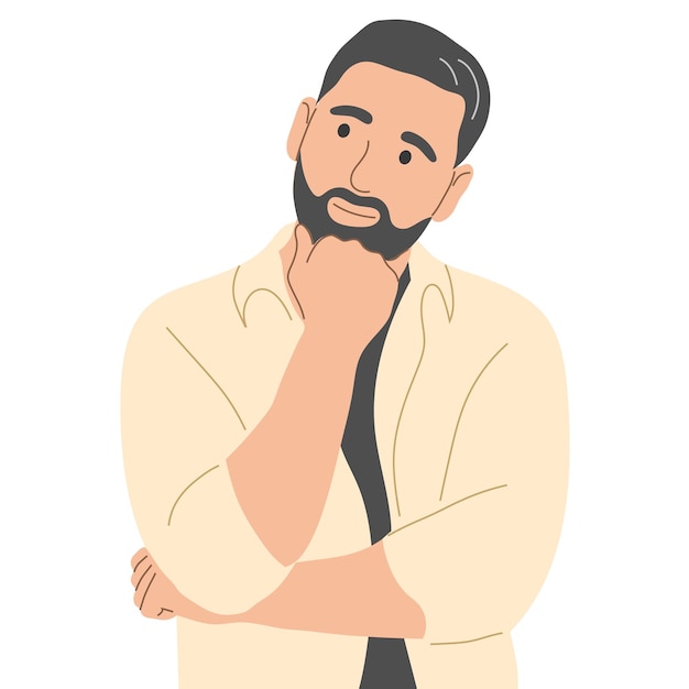 The man looks away and up in thought flat vector illustration