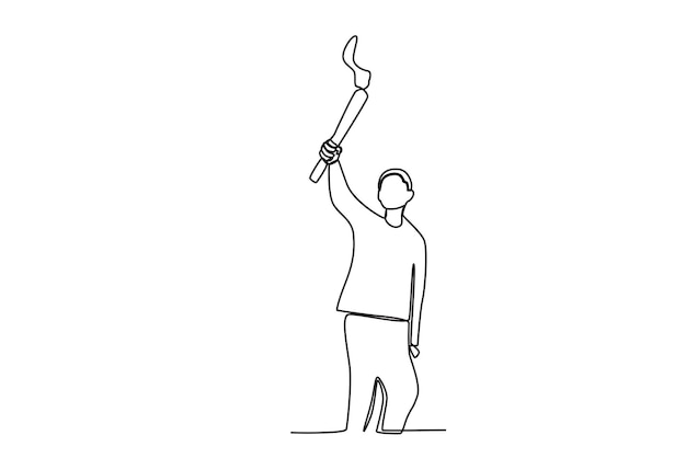 A man looks at the torch he raised Islamic new year oneline drawing