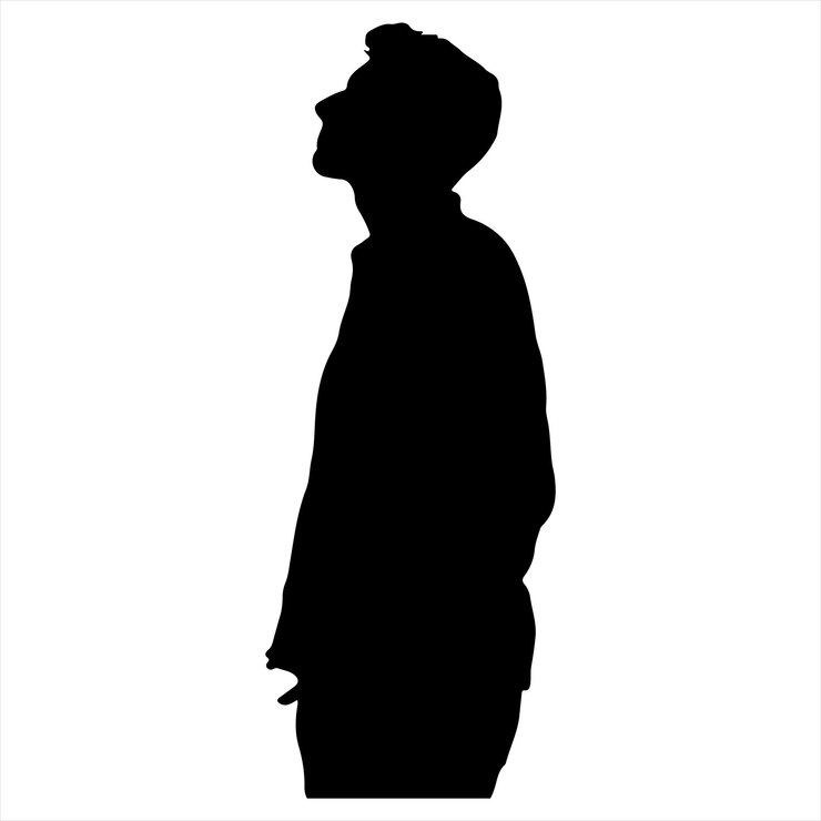 Vector man looks up silhouette white background