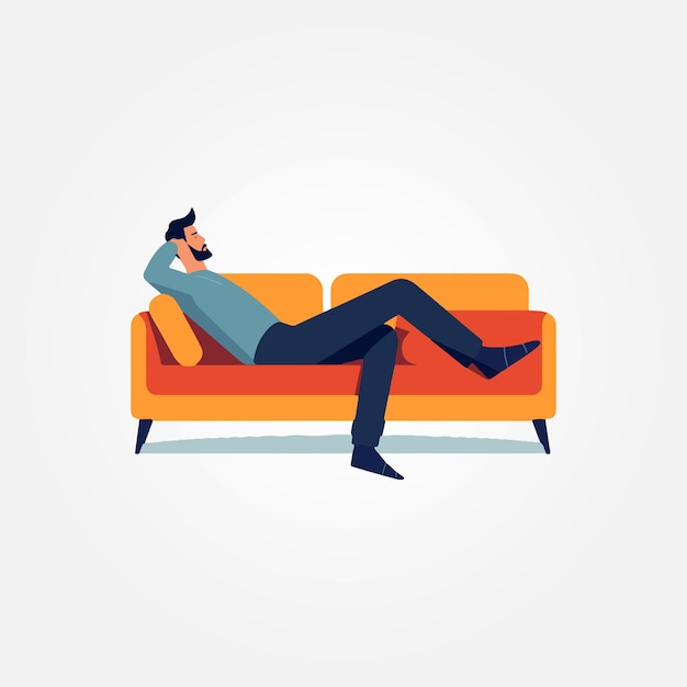 Vector man lying down resting on quiet sofa