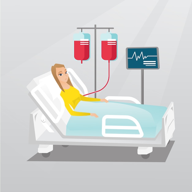 Vector man lying in hospital bed vector illustration.