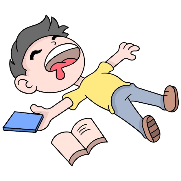A man lying sleeping snoring on the floor, vector illustration art. doodle icon image kawaii.