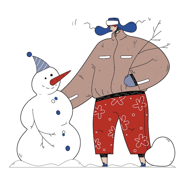 мужчина сделал милого снеговика