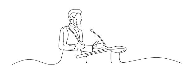 Man make a speech on the podium oneline continuous single line art editable line