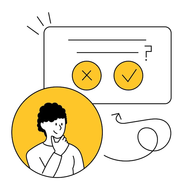 Vector the man makes a choice in the modal window approve or cancel customer feedback