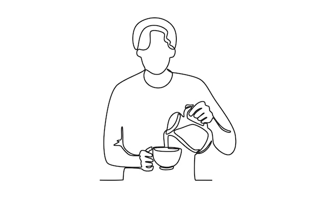 A man makes a cup of coffee International coffee day oneline drawing