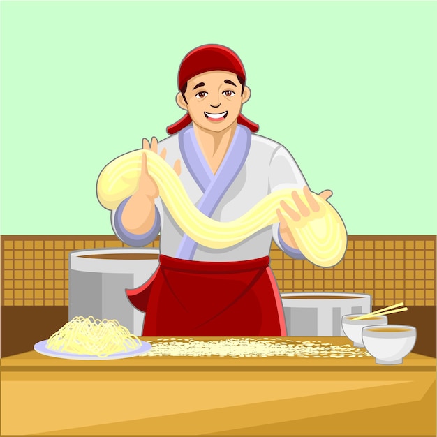 A man makes traditional noodles