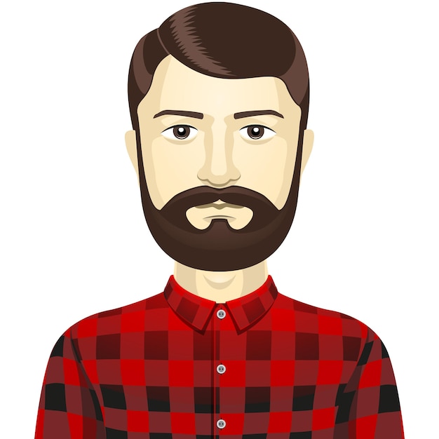 남자 남성 캐릭터 아바타 벡터 초상화 힙스터 유형 셔츠 옷 수염과 머리 스타일