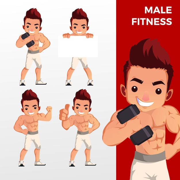 Uomo maschio fitness mascotte set di caratteri icona logo illustrazione